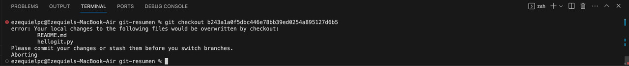 Error git checkout Desplazamiento