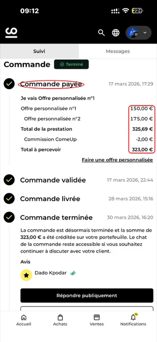 Commande ComeUp