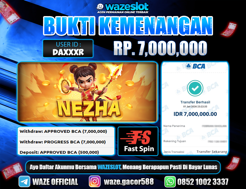 BUKTI KEMENANGAN 01 JANUARI 2026 GAME NEZHA (FASTSPIN)