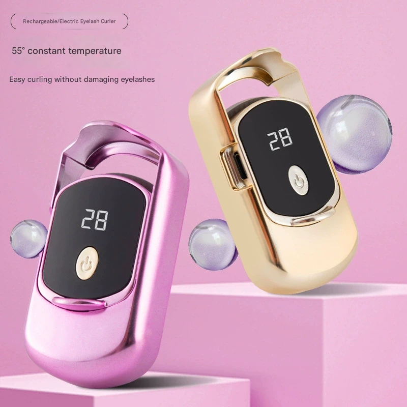 2pc Rechargeable Electric Heated Eyelash Curler - 55C Constant Temperature, LED Display, Gentle Curling(pink)