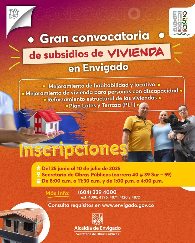 Envigado abre convocatoria de subsidios para mejoramiento de vivienda por más de $3.000 millones