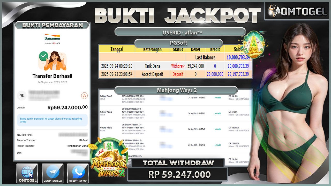 OMTOGEL JACKPOT PGSOFT MAHJONG WAYS 2 59 JUTA DI BAYAR LUNAS ,-