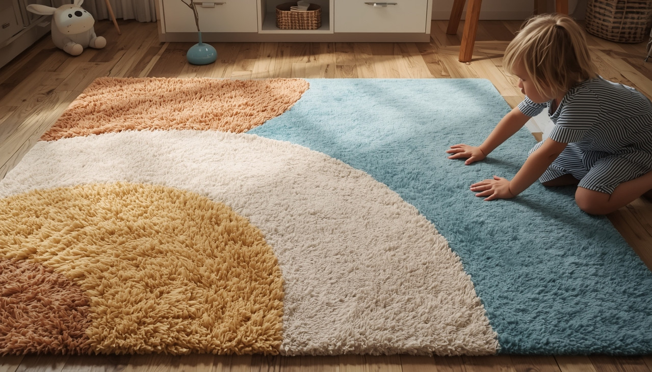 Ковер с разной текстурой ворса для сенсорного развития ребенка в детской
