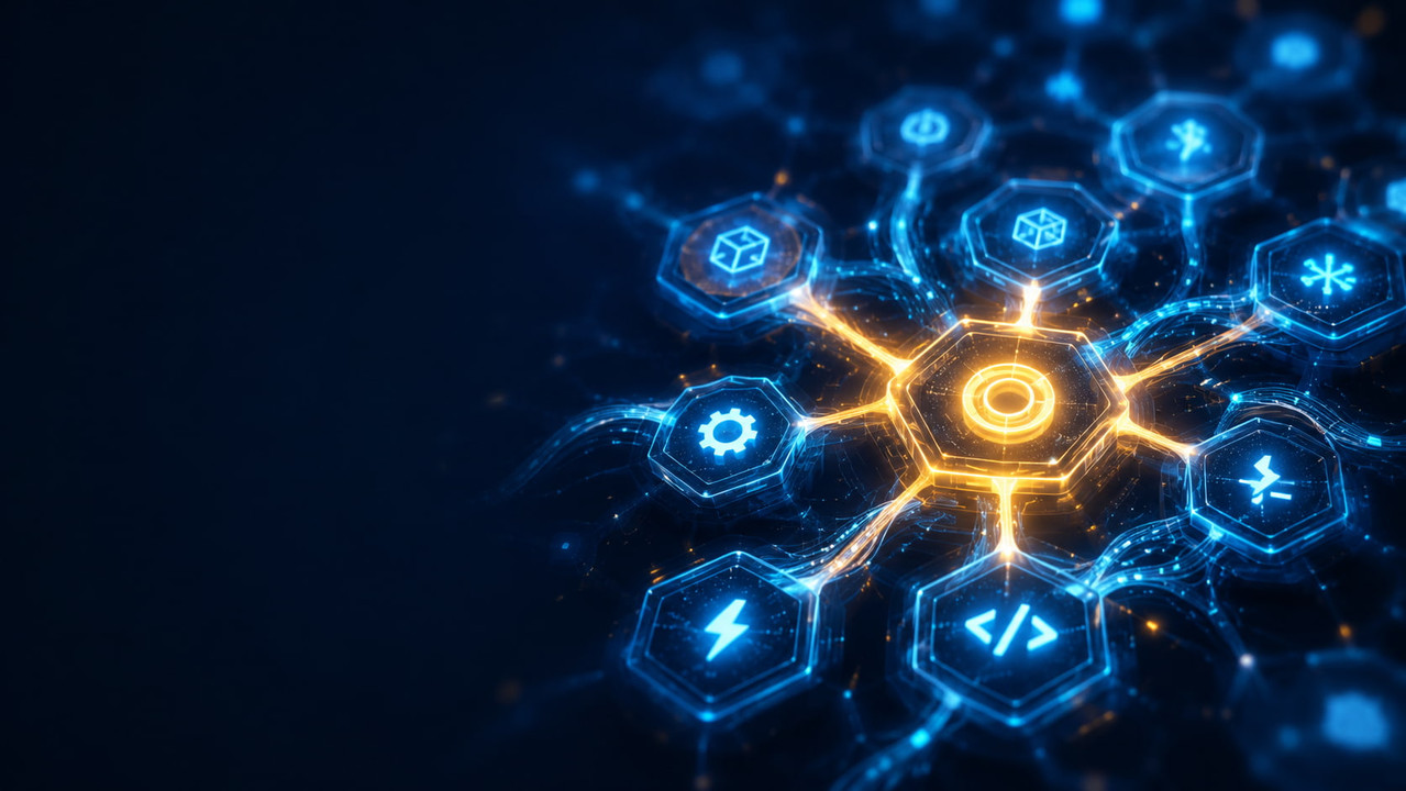 Illustration of connected AI agents sharing skills through Bhived's hive memory network