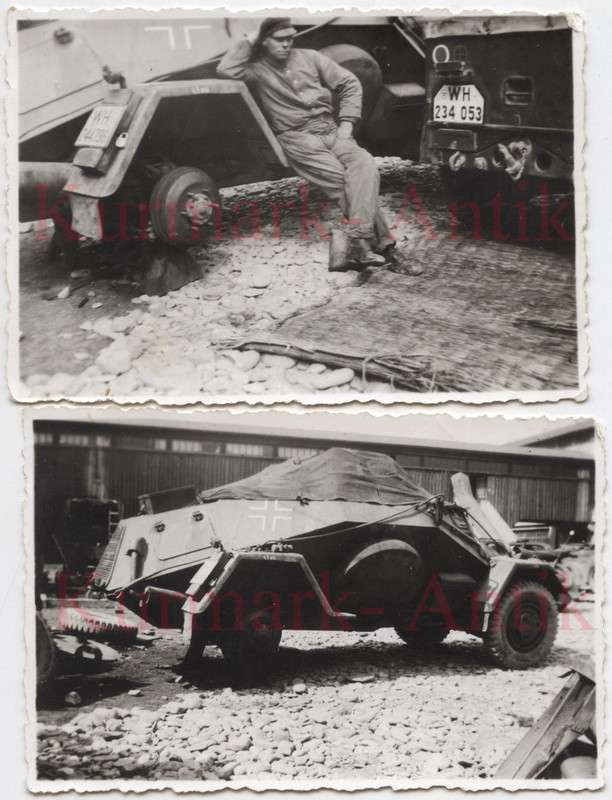 Fotos Wehrmacht Panzer Aufkl. Spähwagen 222 crash Soldat werksta