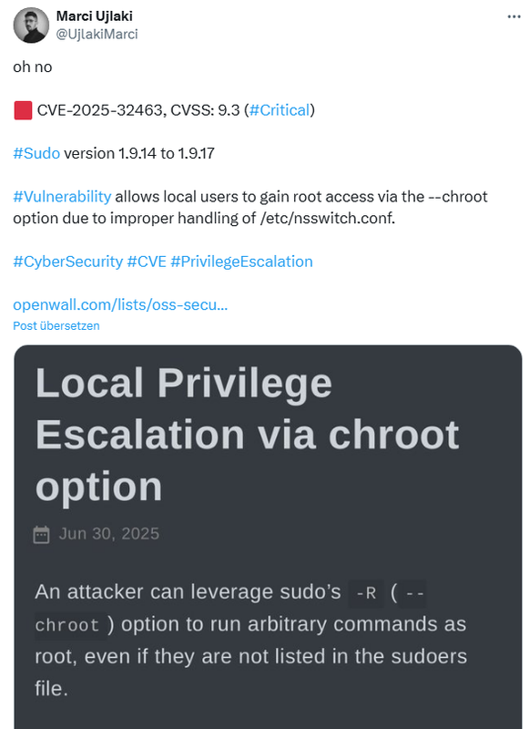 Sudo CVE-2025-32463