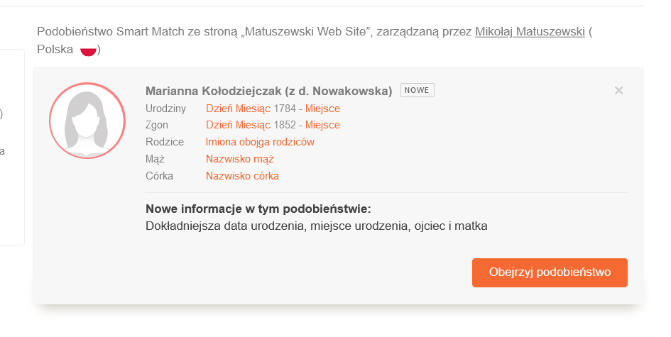 Podobieństwa wg osób - Serwis MyHeritage