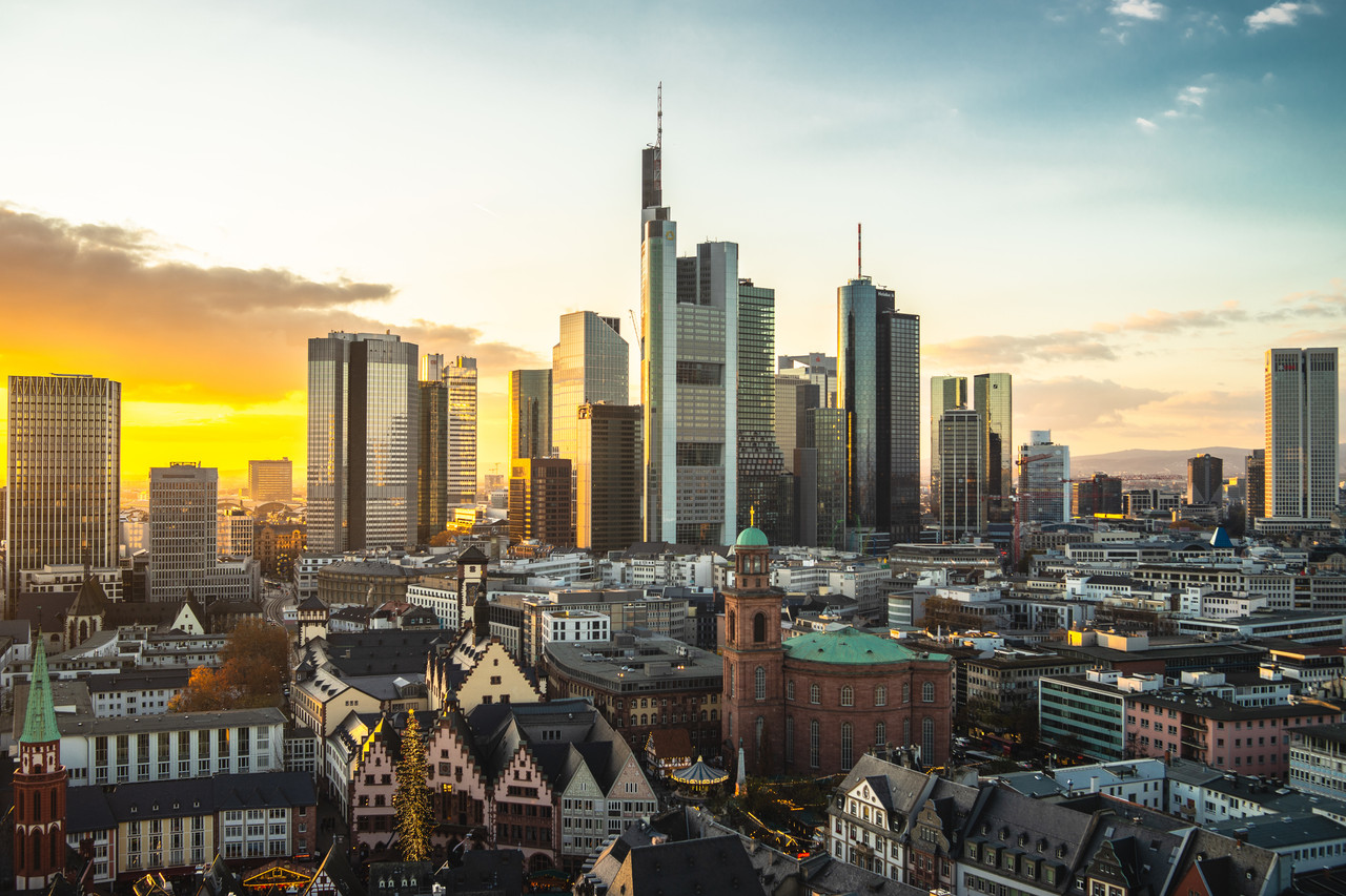 cityscape frankfurt covered modern buildings sunset germany