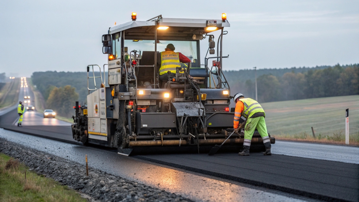 асфальтоукладчик за работой