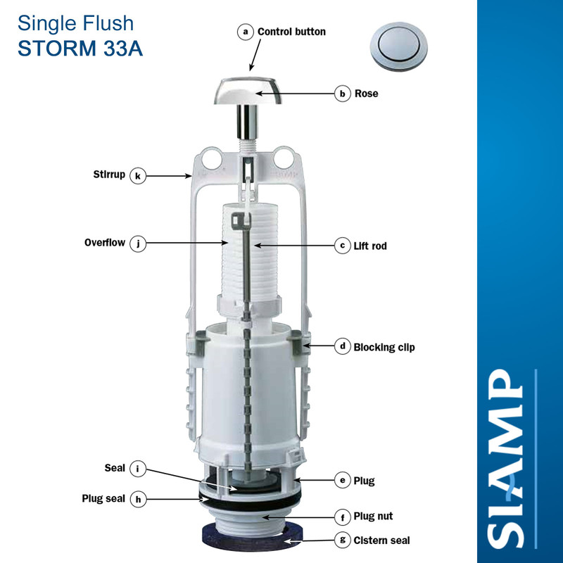 GENUINE SIAMP STORM 33A Toilet Cistern Flush Valve and Push Button