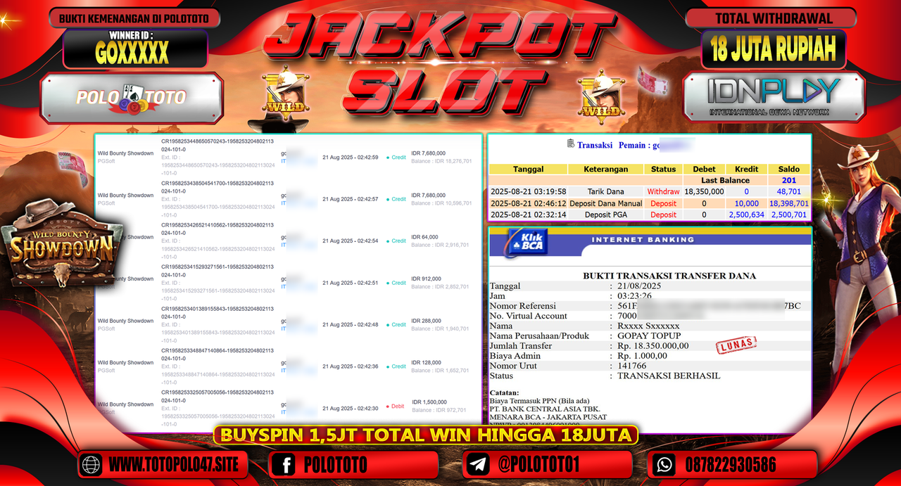 POLOTOTO JACKPOT SLOT WILD BOUNTY SHOWDOWN Rp.18.350.000,-
