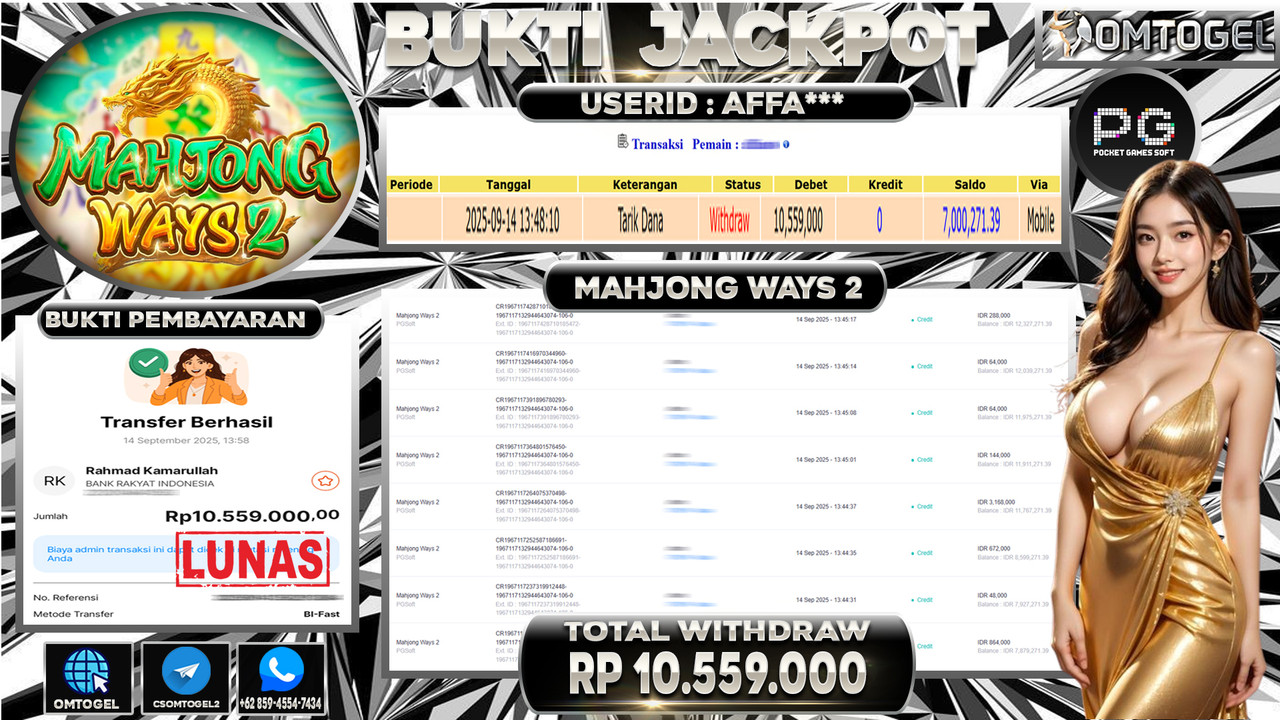 OMTOGEL JACKPOT PGSOFT MAHJONG WAYS 2 10 JUTA DI BAYAR LUNAS ,-