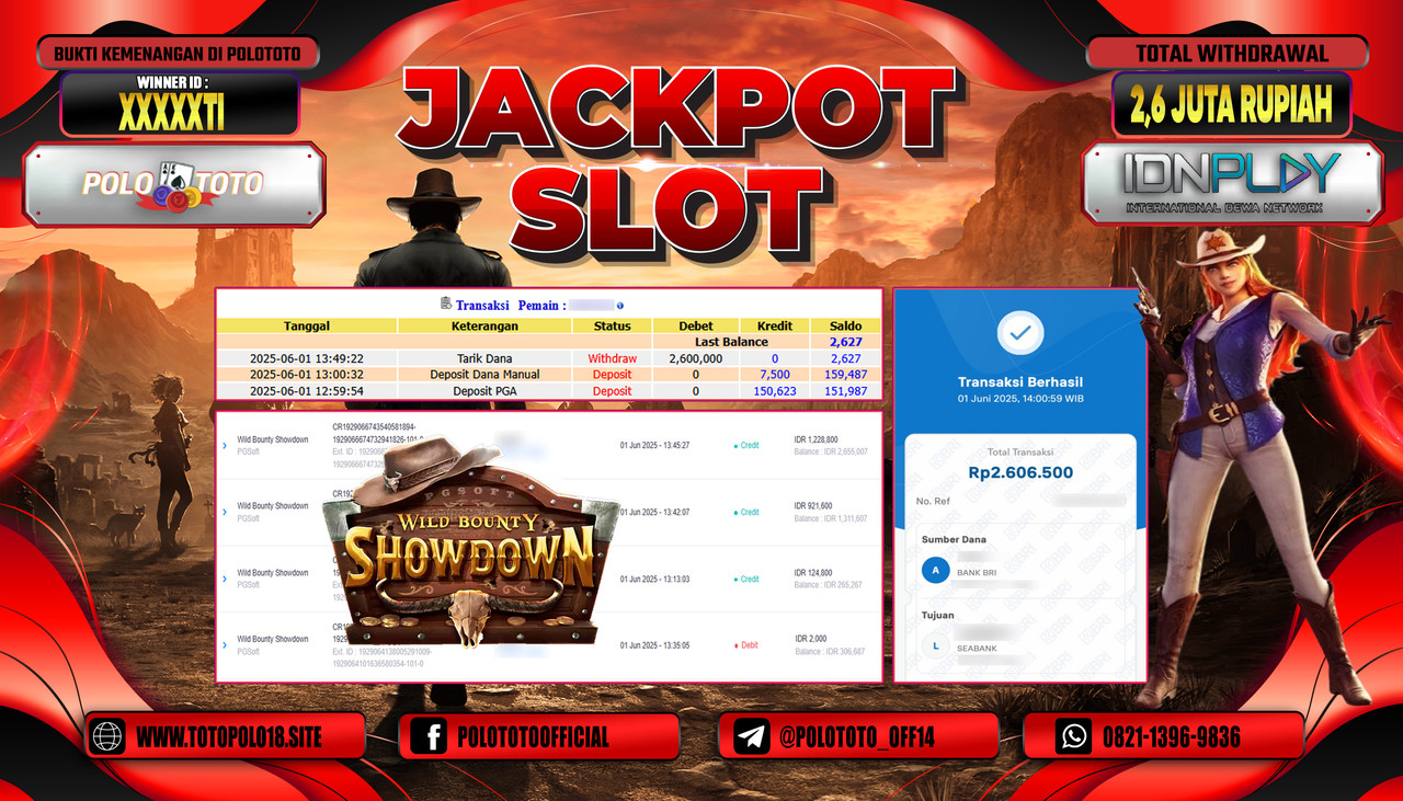 POLOTOTO JACKPOT SLOT WILD BOUNTY SHOWDOWN Rp.2.600.000,-