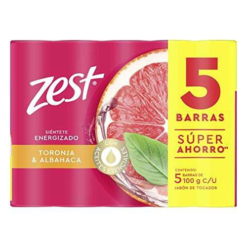 Amazon: Zest Jabón de Tocador, Toronja/Albahaca, 90 gr, Paquete de 5 Piezas | Planea y Ahorra, envío gratis con Prime
