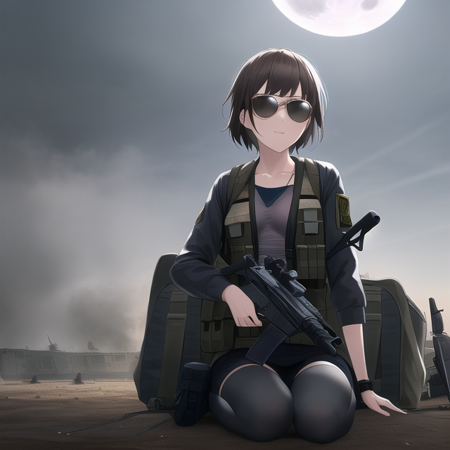 Best quality, masterpiece, small breasts, sunglasses, {{{flak jacket}}}, pilot,  s-2569934110