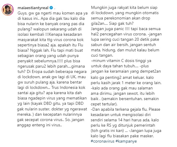 Unggahan Maia Estianty soal virus corona