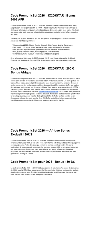 Code promo 1x Bet bonus 2026 1X200STAR Jusqu à 200