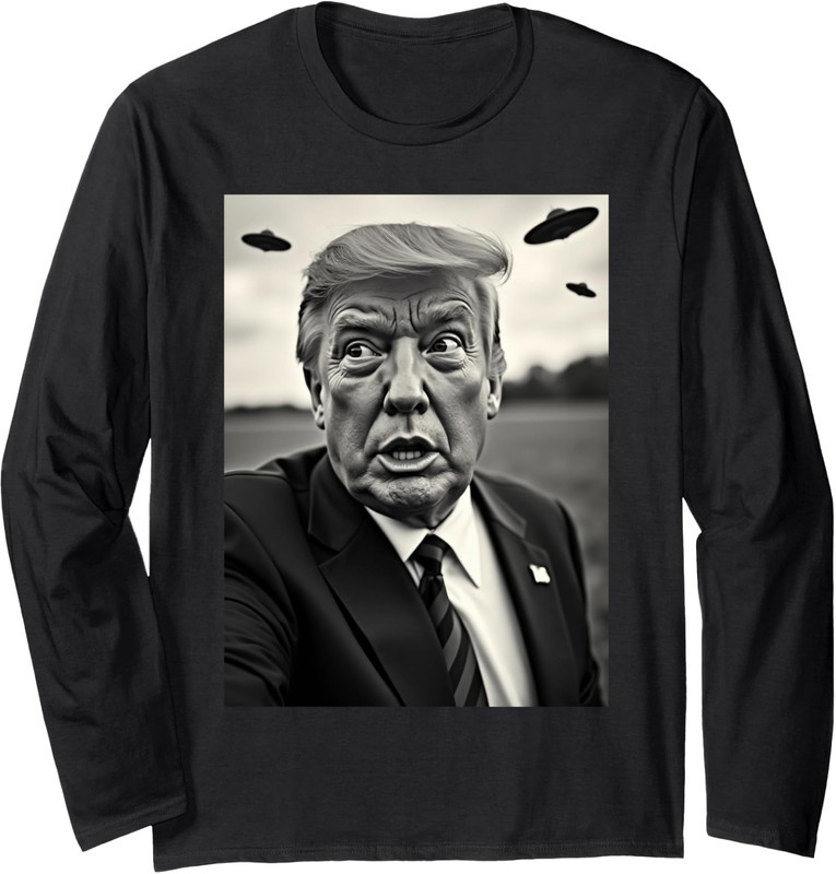 Funny Trump Selfie With UFOs Weird Alien Design Long Sleeve Tshirt