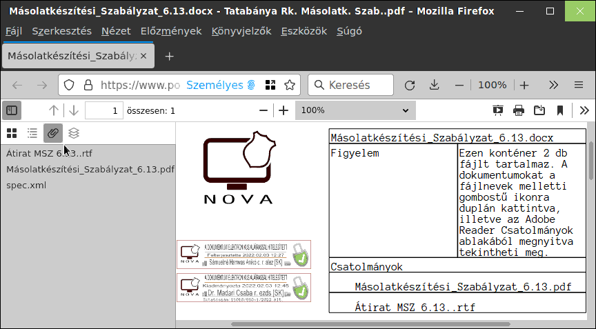 PDF, melléklettel - Firefox (JS)