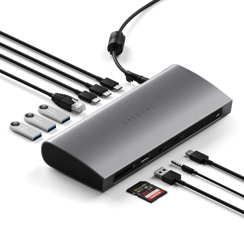 Detalle de todos los puertos del dock Satechi Thunderbolt 4.