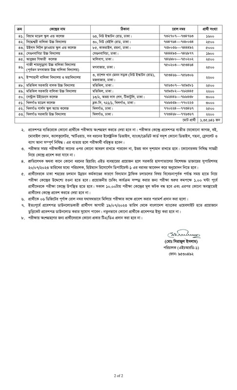 Bangladesh Bank Officer (Cash) Exam Seat Plan 2023 PDF-2