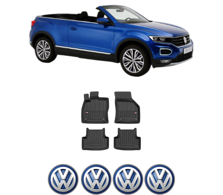 Set covorase presuri Volkswagen T-ROC din 2017-2022, auto, din cauciuc thermoplastic, 4 Stickere auto cu Volkswagen