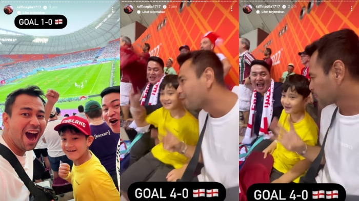Momen seru Raffi Ahmad, Rafathar dan Merry penuh semangat dan kompak dukung tim Inggris dalam Piala Dunia 2022 langsung di Qatar.