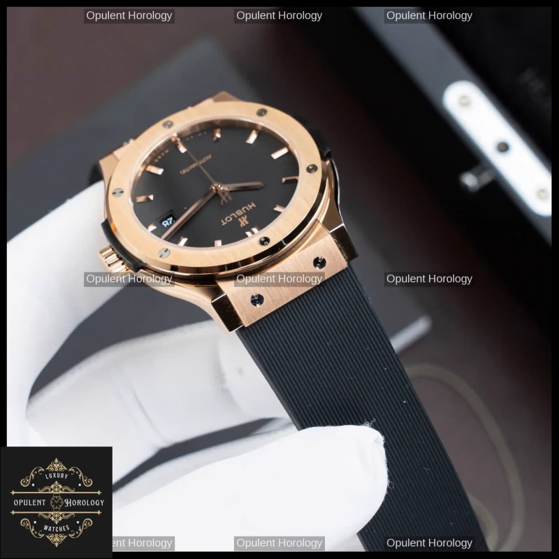 Hublot Classic Fusion King Gold Black Dial Automatic SW300 42mm Rubber Strap