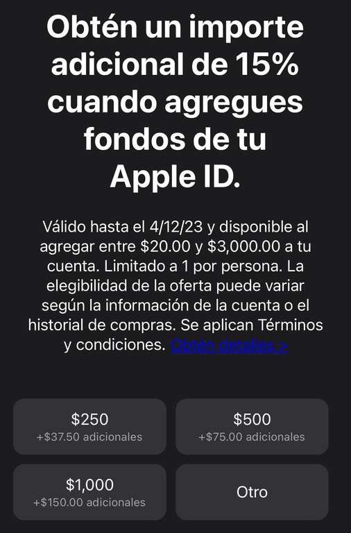 App Store: 15% adicional al agregar fondos a tu Apple ID 
