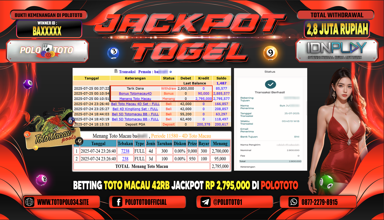 POLOTOTO JACKPOT TOGEL TOTO MACAU Rp.2.800.000,- LUNAS