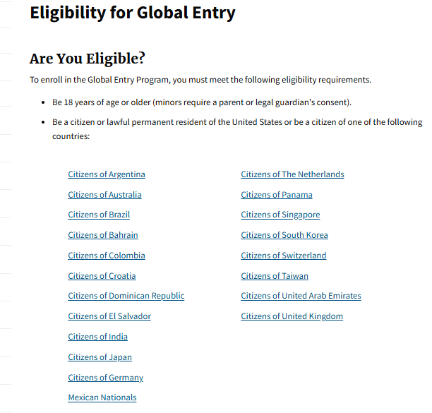 * Requisitos para Global Entry ¿Cumple los requisitos? * - Foro USA y Canadá