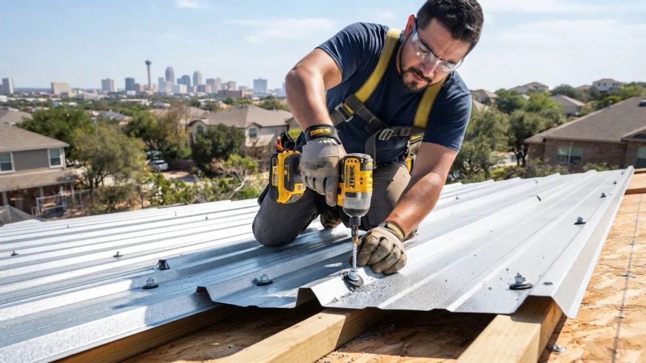 Metal roof panel fastener EPDM washer exposed fastener installation San Antonio