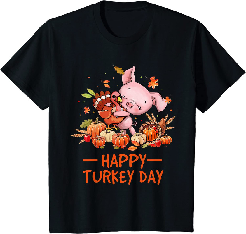 Funny Thanksgiving Pig Hug Happy Turkey Day Youth Unisex T-shirt