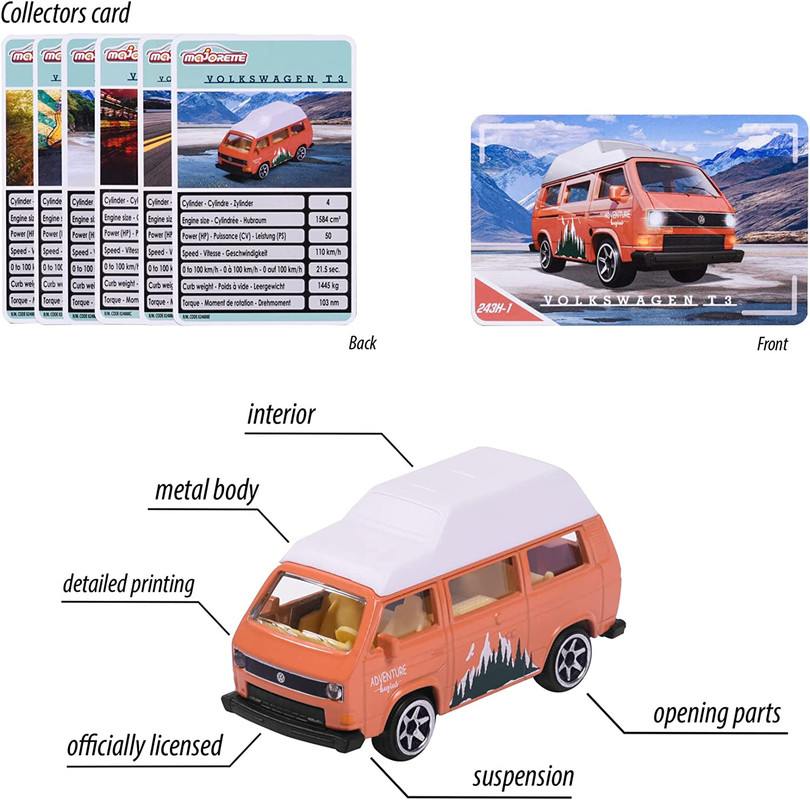 Majorette 6 Véhicules miniatures Volkswagen The Originals Premium Cars VW + card - Imagen 2 de 7