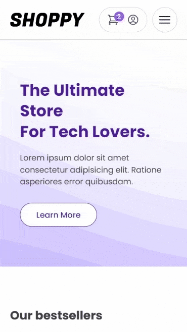 mobile landing page and cart gif