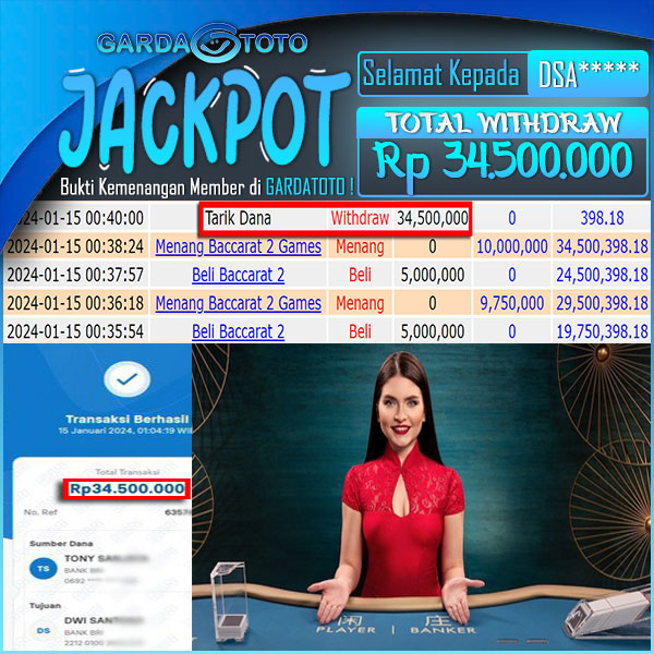 JACKPOT SLOT MAIN DI LIVE CASINO BACCARAT WD Rp 34.500.000,- DIBAYAR LUNASS