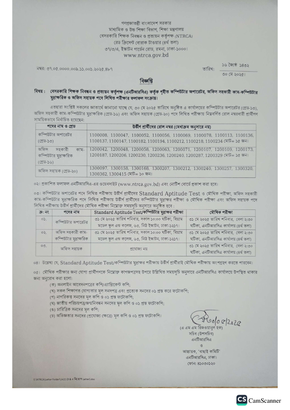 NTRCA-Job-Exam-Result-2025-PDF