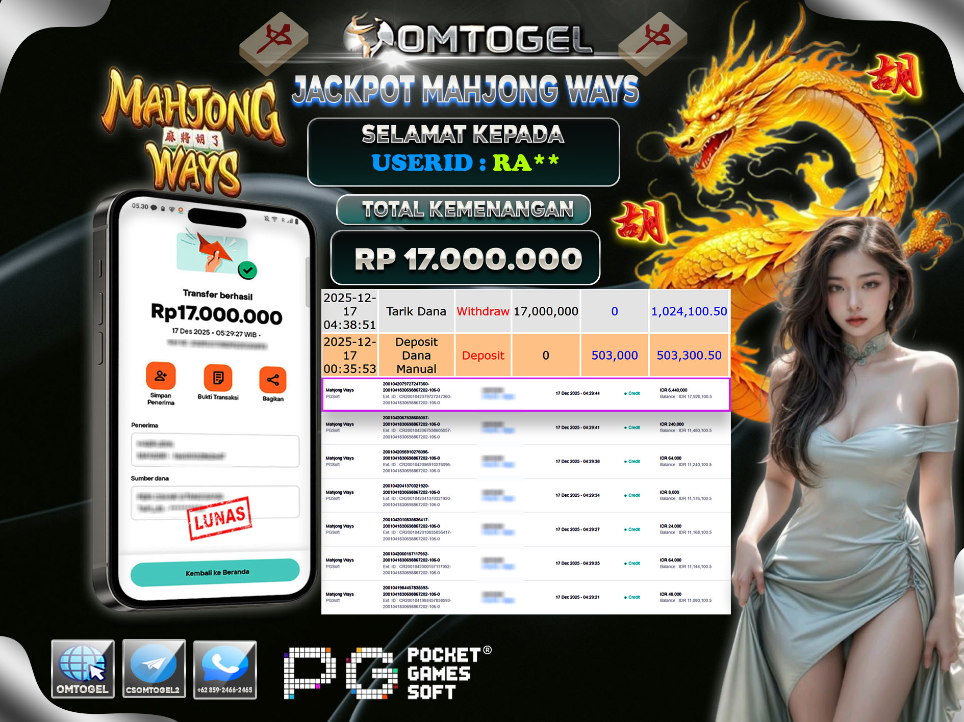 OMTOGEL JACKPOT PGSOFT MAHJONG WAYS ,17 JUTA DI BAYAR LUNAS ,-