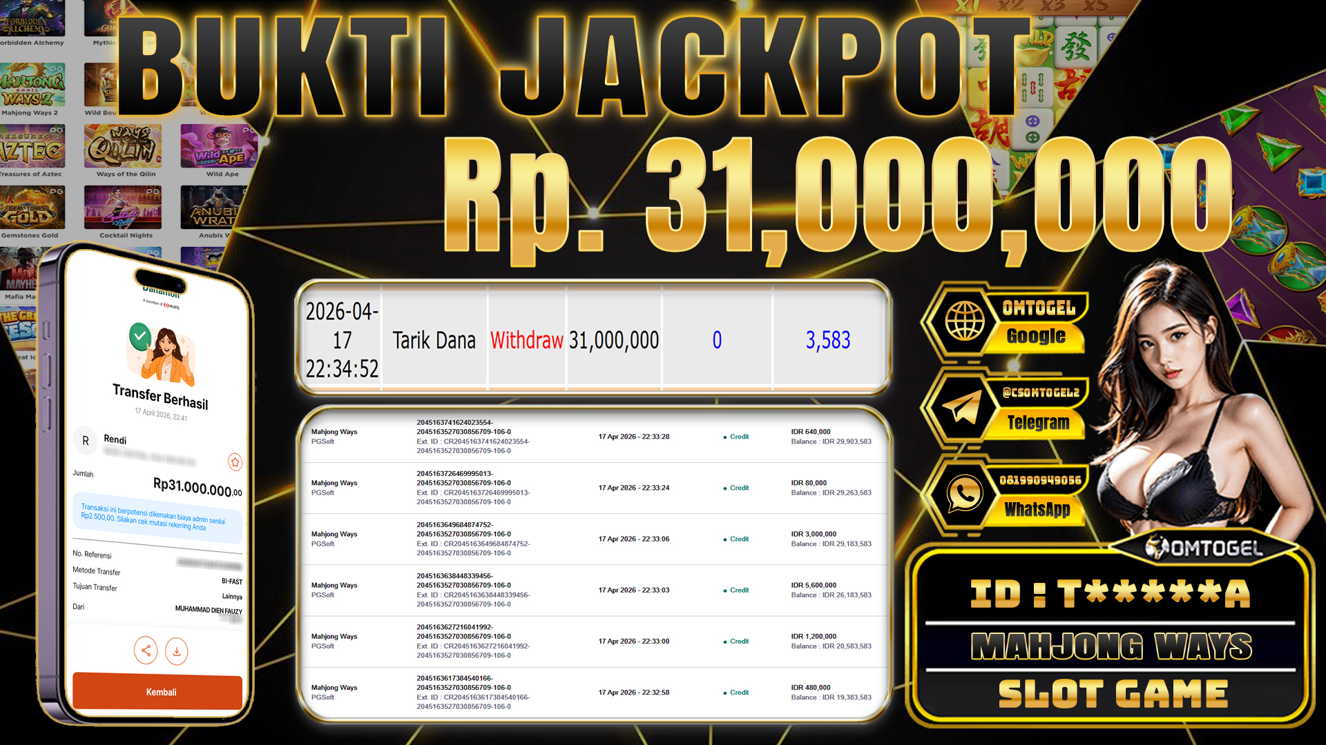 OMTOGEL JACKPOT PGSOFT MAHJONG WAYS , 31 JUTA DI BAYAR LUNAS ,-