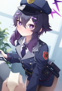 depth of field, 1girl, , haruka (blue archive), {{{{police uniform}}}}, blue arc s-3183298977