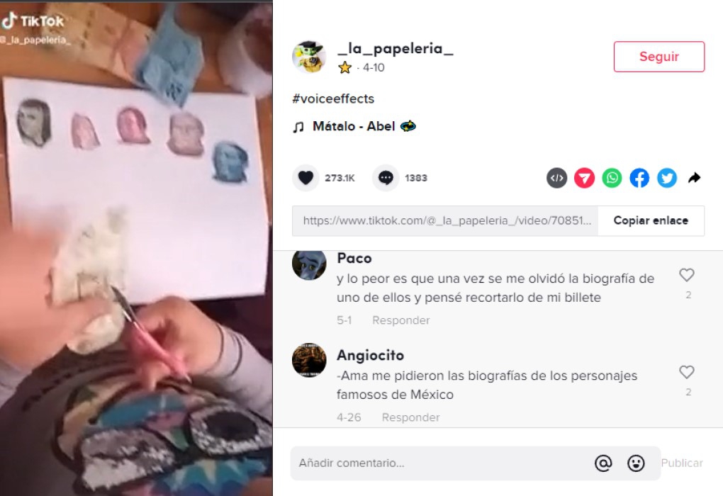 Niña recorta billetes, usaba los rostros de los personajes en su tarea