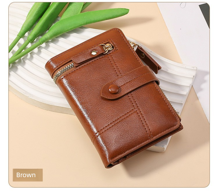 Brown Soft PU Leather Women's Wallet – Compact Foldable Wallet with Multiple Card Slots and Zippered Compartment
