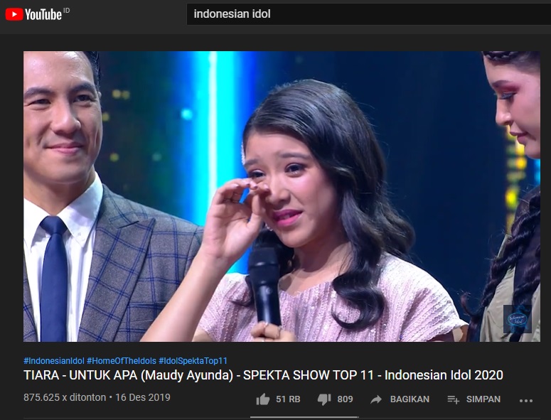 Momen Tiara Indonesian Idol menangis usai menyanyi