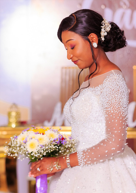 Bride and groom romantic moment