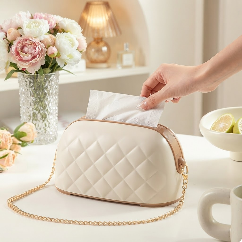 Elegant Quilted Purse-Style Tissue Box Holder