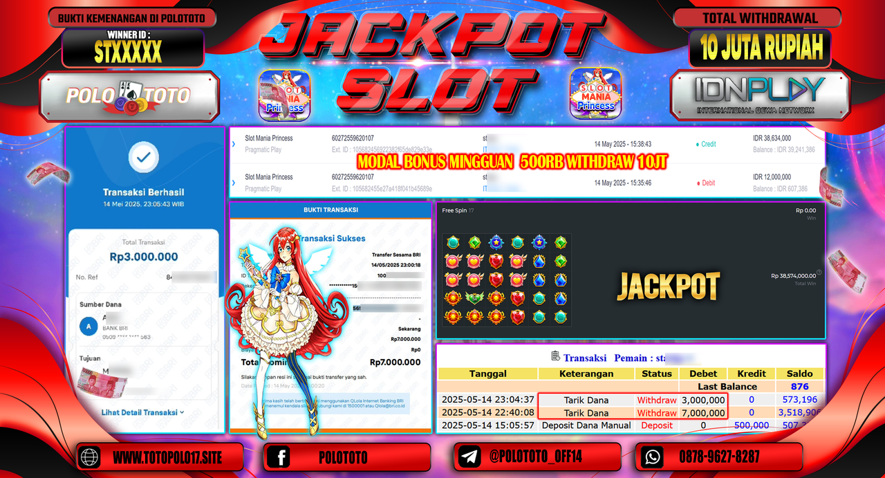 POLOTOTO JACKPOT SLOT MANIA PRINCESS Rp.10.000.000,-
