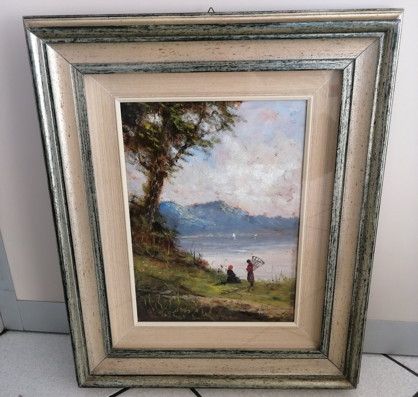 Francesco Mancini, Paesaggio montano con lago, olio su tela, cm 100x50,  entro cornice. - Asta ASTA A TEMPO - Aste Pirone