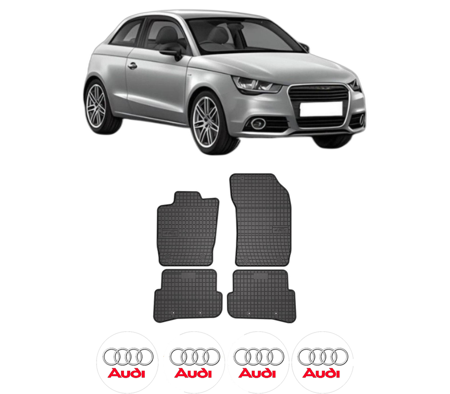 Set covorase presuri AUDI A1 (8X1, 8XK) din 2010-2018, auto, din cauciuc thermoplastic, 4 Stickere auto cu AUDI
