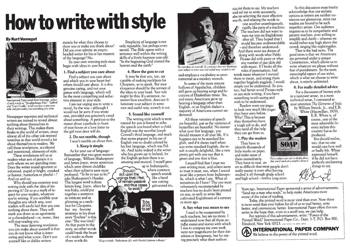 How to write with style, by Kurt Vonnegut.