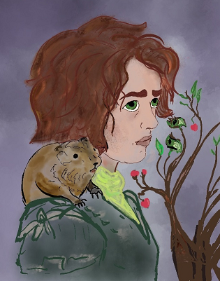 A Hin druid with an lemming and an Awakened Shrub